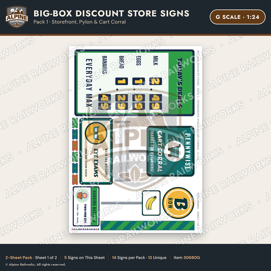 Alpine Railworks 30680G G Scale Big-Box Discount Store Signs