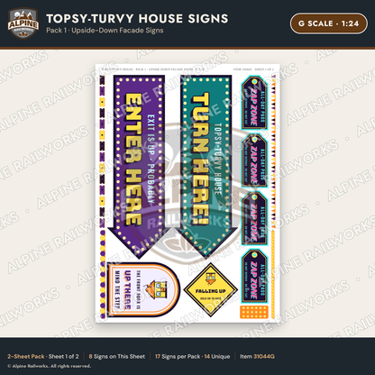 Alpine Railworks 31044G G Scale Roadside Signs - Upside-Down House
