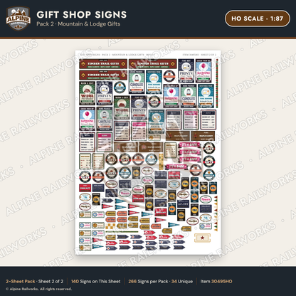 Alpine Railworks 30495HO HO Scale Gift Shop Signs - Mountain