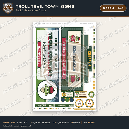 Alpine Railworks 31099O O Scale Roadside Attraction Signs - Troll Town