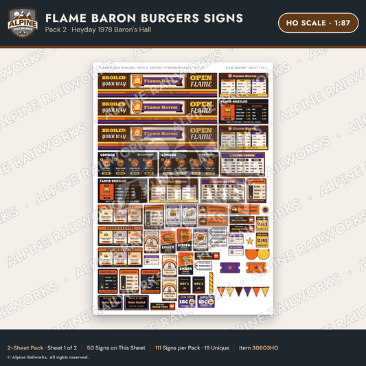Alpine Railworks 30603HO HO Scale Fast Food Signs - Burgers