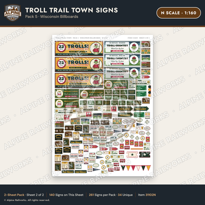 Alpine Railworks 31102N N Scale Roadside Attraction Signs - Troll Town