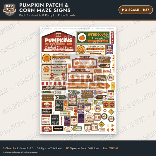 Alpine Railworks 31172HO HO Scale Farm Signs - Pumpkin Patch