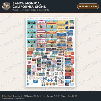Alpine Railworks 31249N N Scale Santa Monica CA Signs - Shops