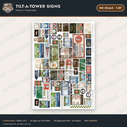Alpine Railworks 31055HO HO Scale Roadside Signs - Leaning Tower