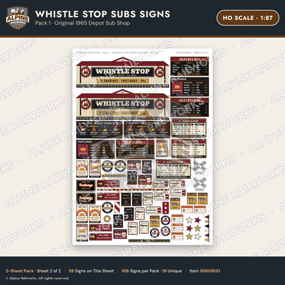 Alpine Railworks 30608HO HO Scale Fast Food Signs - Sub Shop