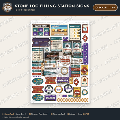 Alpine Railworks 31076O O Scale Roadside Signs - Petrified Wood