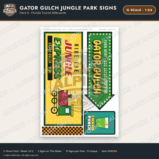 Alpine Railworks 30809G G Scale Roadside Signs - Alligator Park