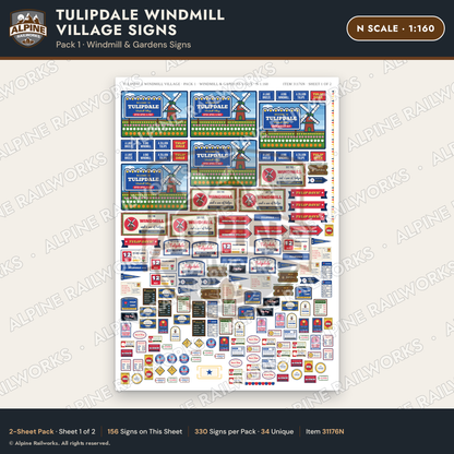 Alpine Railworks 31176N N Scale Roadside Signs - Windmill Village