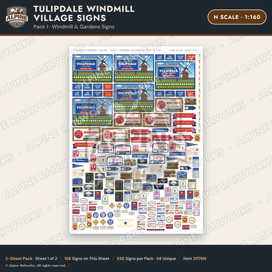 Alpine Railworks 31176N N Scale Roadside Signs - Windmill Village