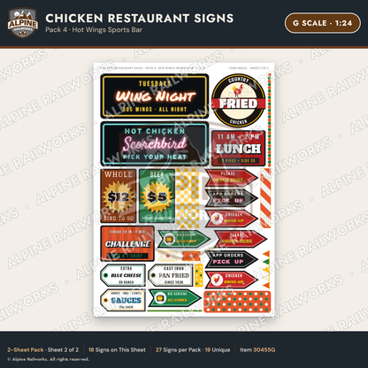 Alpine Railworks 30455G G Scale Chicken Restaurant Signs