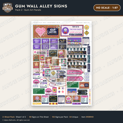 Alpine Railworks 31081HO HO Scale Roadside Signs - Bubblegum Alley