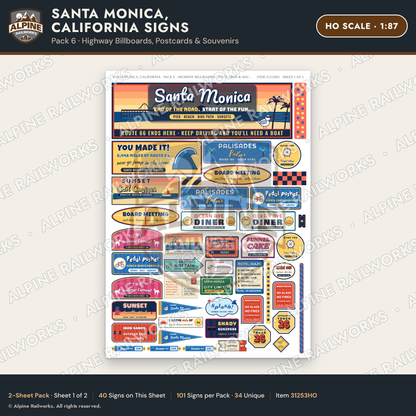 Alpine Railworks 31253HO HO Scale Santa Monica CA Signs - Billboards