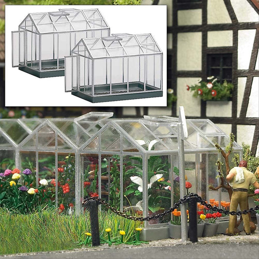 Busch 1400 HO Scale Greenhouses Kit, pkg(2)
