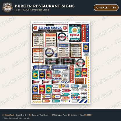 Alpine Railworks 30446O O Scale Burger Restaurant Signs