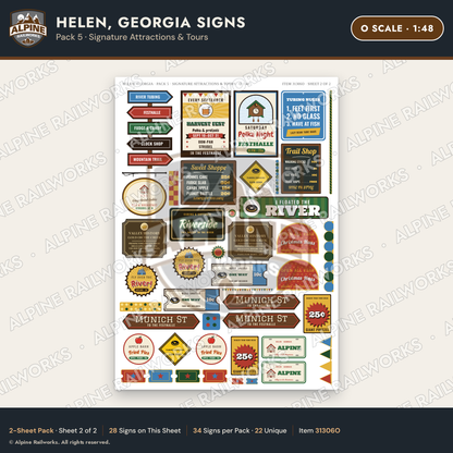 Alpine Railworks 31306O O Scale Helen GA Signs - Attractions & Tours