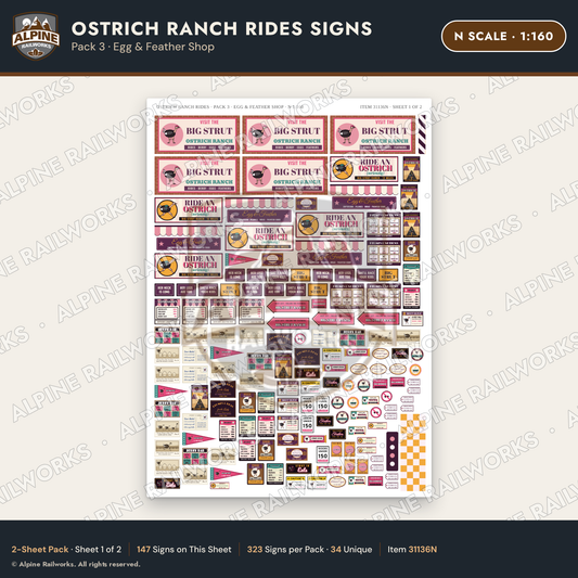 Alpine Railworks 31136N N Scale Roadside Signs - Ostrich Farm