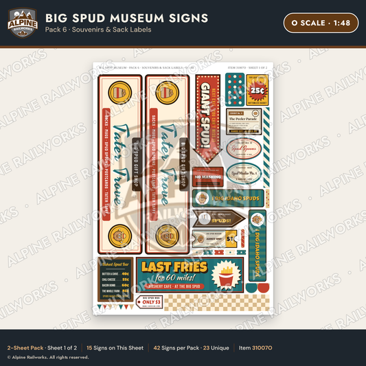 Alpine Railworks 31007O O Scale Roadside Signs - Potato Museum