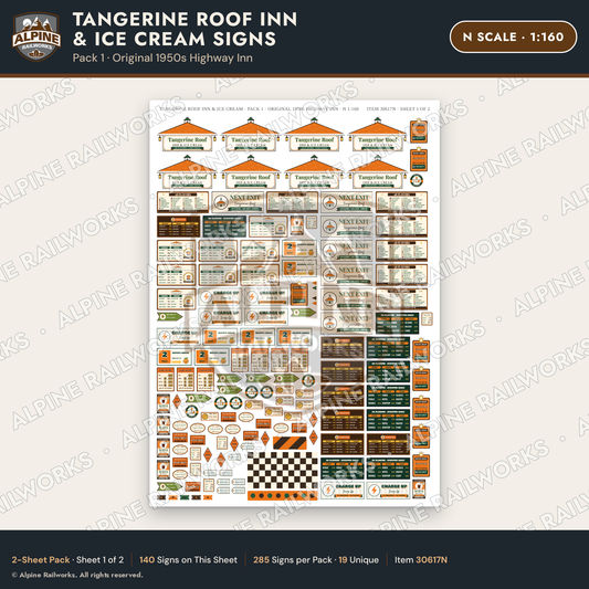 Alpine Railworks 30617N N Scale Restaurant Signs - Orange Roof Diner