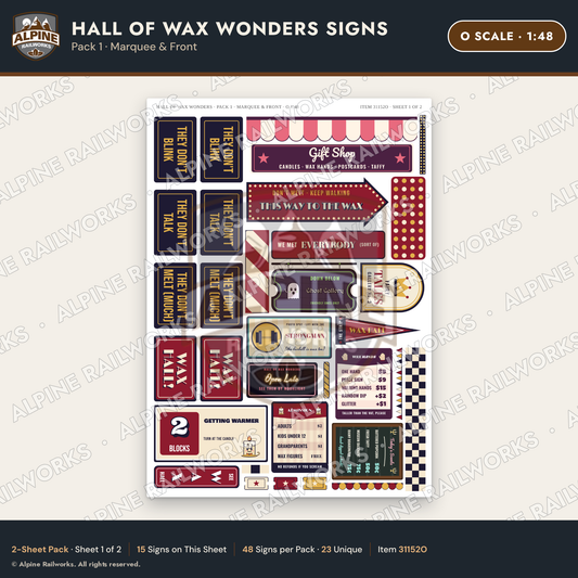 Alpine Railworks 31152O O Scale Roadside Attraction Signs - Wax Museum