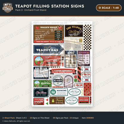Alpine Railworks 30908O O Scale Roadside Signs - Teapot Gas Station