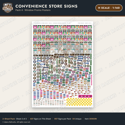 Alpine Railworks 30503N N Scale Convenience Store Signs