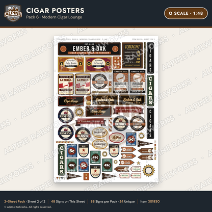 Alpine Railworks 30193O O Scale Cigar Posters - Modern Cigar Lounge