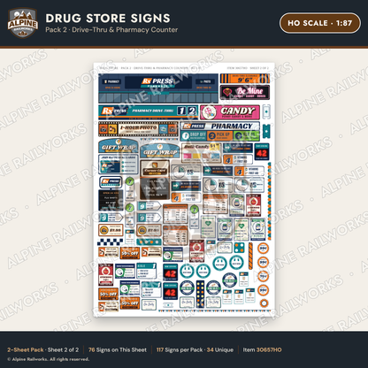 Alpine Railworks 30657HO HO Scale Drug Store Signs - Drive-Thru