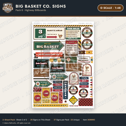 Alpine Railworks 30899O O Scale Roadside Signs - Basket Building