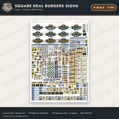 Alpine Railworks 30635N N Scale Fast Food Signs - Square Burgers