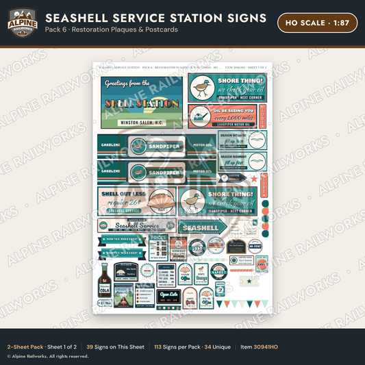 Alpine Railworks 30941HO HO Scale Roadside Signs - Seashell Station