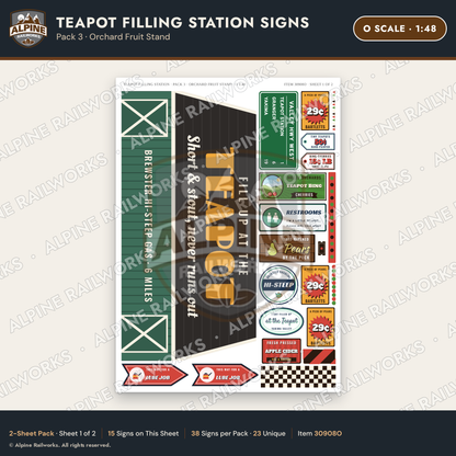 Alpine Railworks 30908O O Scale Roadside Signs - Teapot Gas Station