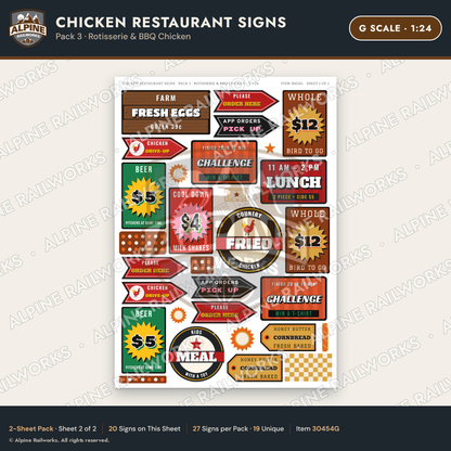 Alpine Railworks 30454G G Scale Chicken Restaurant Signs - Rotisserie