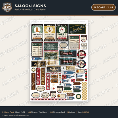 Alpine Railworks 30137O O Scale Saloon Signs - Riverboat Card Parlor