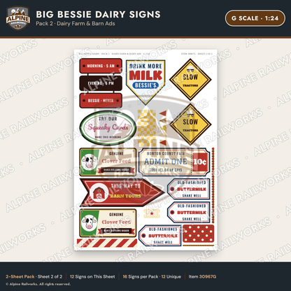 Alpine Railworks 30967G G Scale Roadside Signs - Giant Cow Dairy