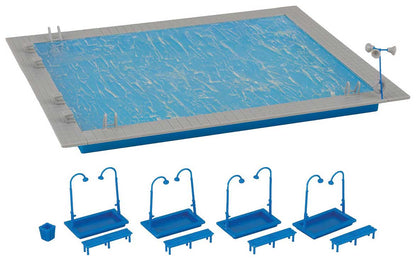 Faller 190136 HO Scale Leisure Swimming Pool, Pavilion, Playground - Action Set