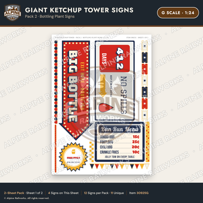 Alpine Railworks 30925G G Scale Roadside Signs - Ketchup Bottle Tower