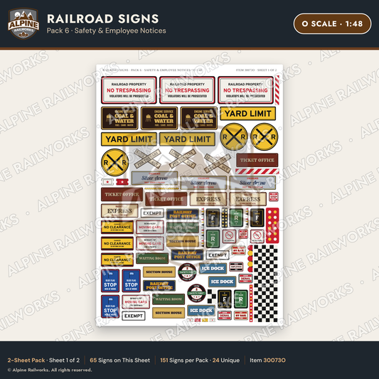 Alpine Railworks 30073O O Scale Railroad Signs - Safety