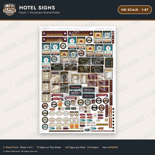 Alpine Railworks 30122HO HO Scale Hotel Signs - Victorian Grand Hotel