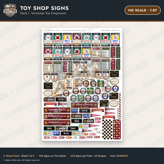 Alpine Railworks 30482HO HO Scale Toy Shop Signs