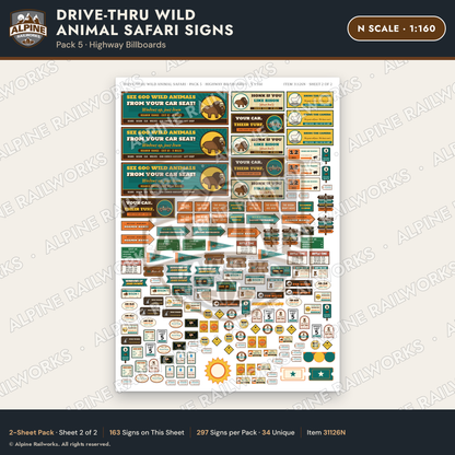 Alpine Railworks 31126N N Scale Roadside Signs - Drive-Thru Safari