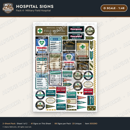 Alpine Railworks 30329O O Scale Hospital Signs