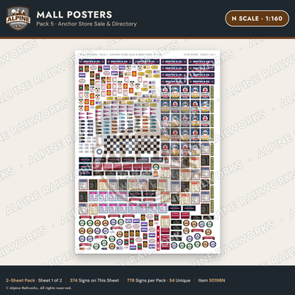 Alpine Railworks 30198N N Scale Mall Posters - Anchor Store Sale