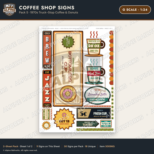 Alpine Railworks 30096G G Scale Coffee Shop Signs - Truck-Stop Coffee