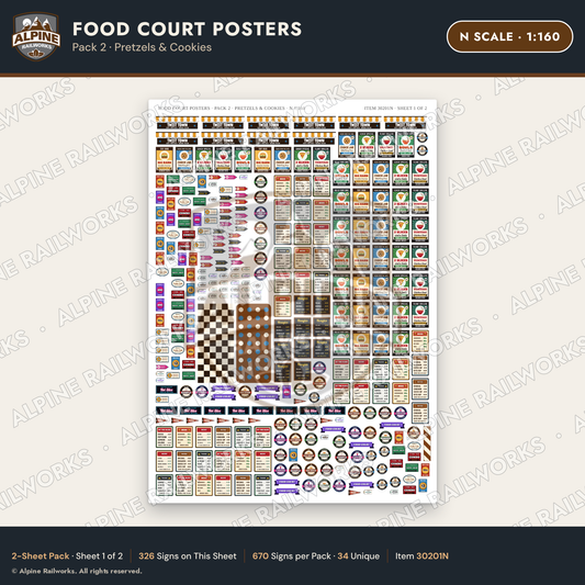 Alpine Railworks 30201N N Scale Food Court Posters - Pretzels