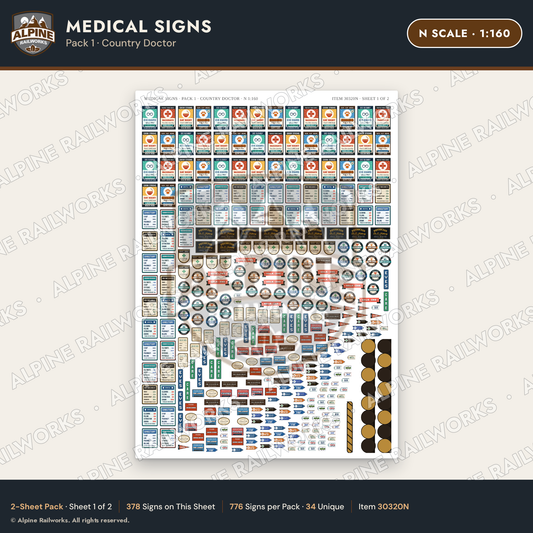 Alpine Railworks 30320N N Scale Medical Signs - Country Doctor