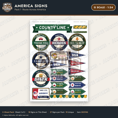 Alpine Railworks 30374G G Scale America Signs - Route Across America