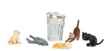 Bachmann 33157 O Scale SceneScapes Figures Cats w/Garbage Can pkg(6)