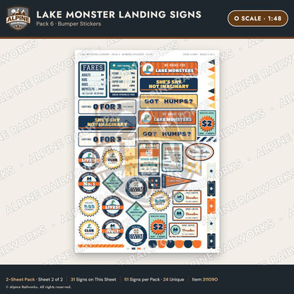 Alpine Railworks 31109O O Scale Roadside Signs - Lake Monster