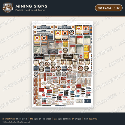 Alpine Railworks 30270HO HO Scale Mining Signs - Hardrock & Tunnel